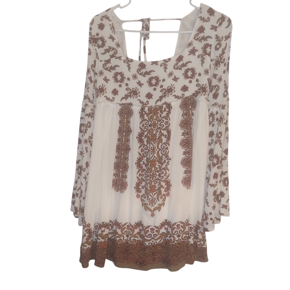 Free People White 3/4 Sleeve Relaxed Tie Front Dress - Picture 1 of 6